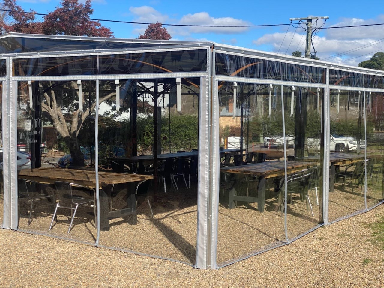 Outdoor room and PVC walls of Eschalot Restaurant